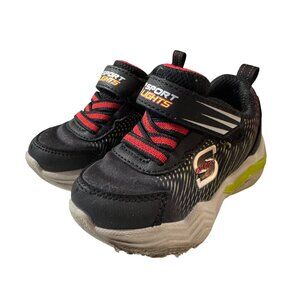 Sketchers Kids Sport Lights LED Sneakers Size 5 Black & Red